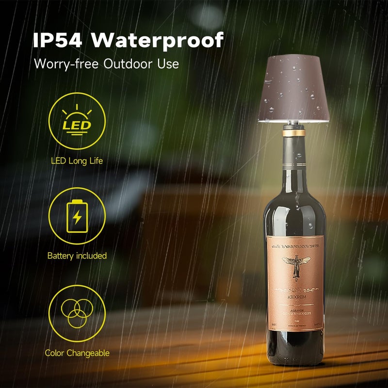 Hoide Store 2025 New Wireless Bottle Lamp - LED Bottle Lights for Liquor & Wine Bottles, Cordless Lampshade, Whiskey Bottle Top Light, Bottle Stopper Night Light Kit, Rechargeable 3-Tone Touch-Dimmable - Image 4